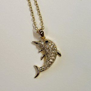 Gold Zircon Relief Dolphin Pendant Necklace
